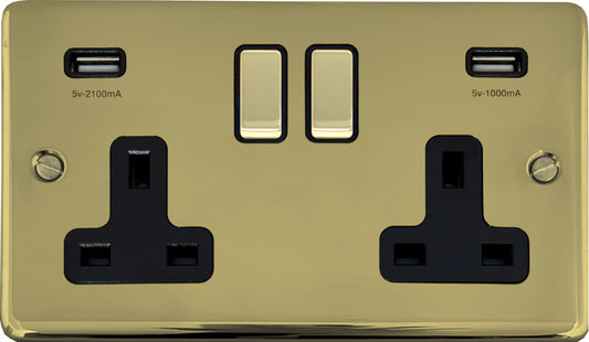 Contour Polished Brass 2 Gang Usb Socket