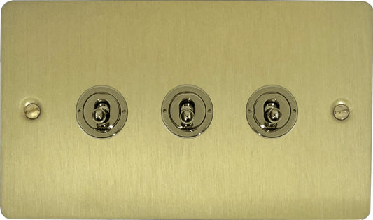 Flat Satin Brass 3 Gang Toggle