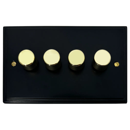 Victorian Flat Black 4 Gang LED Dimmer