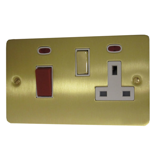 Flat Satin Brass 45A Switch & 13A Socket
