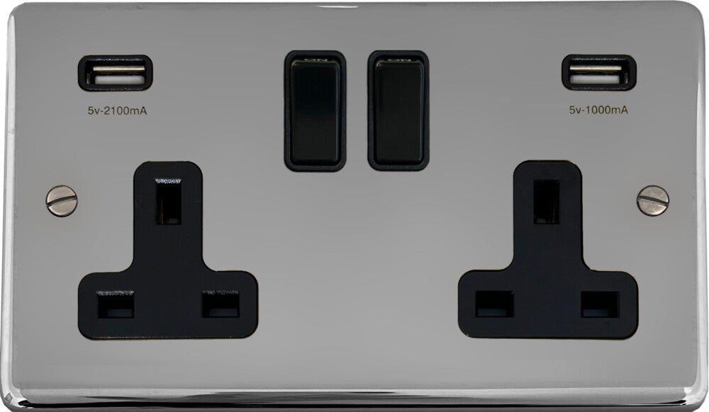 Contour  Polished Chrome 2 Gang Socket with USB