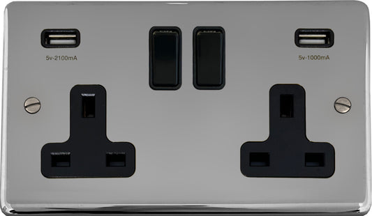 Contour  Polished Chrome 2 Gang Socket with USB