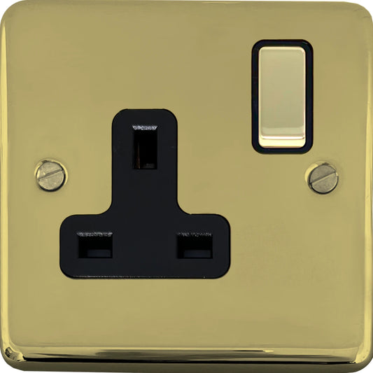 Contour Polished Brass 1 Gang Switch (Black Insert/ Brass Switch)