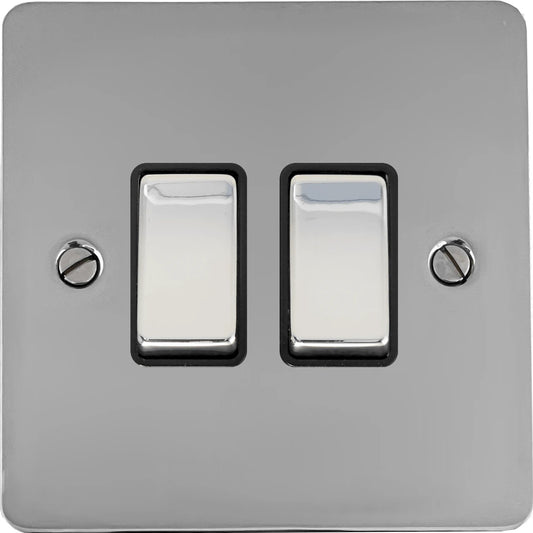 Flat Polished Chrome 2 Gang Switch