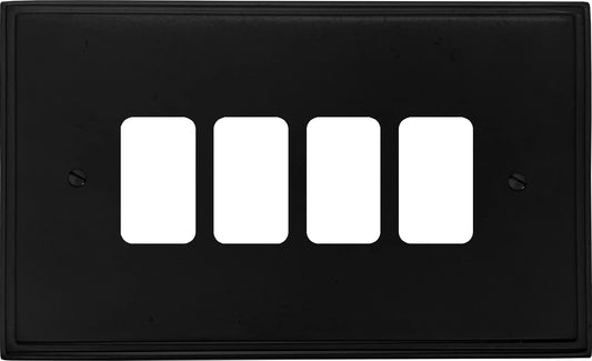 Victorian Flat Black 4 Gang Grid Plate