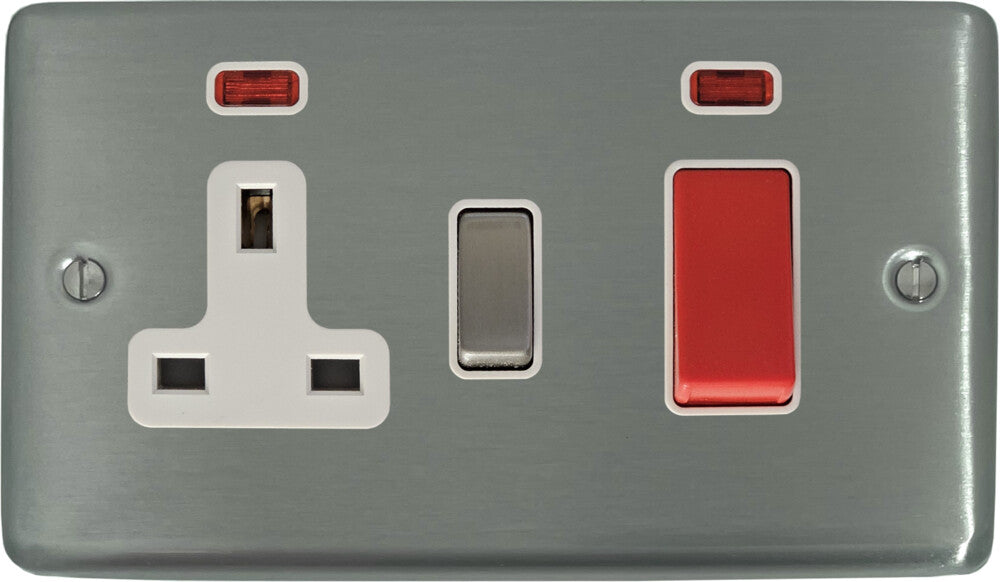 Contour Brushed Steel 45 Amp Switch & 13 A Socket