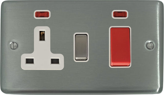 Contour Brushed Steel 45 Amp Switch & 13 A Socket