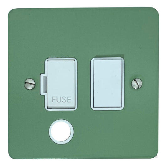 Flat Sage Green Switched Fuse Spur with Flex Outlet (White Switch)