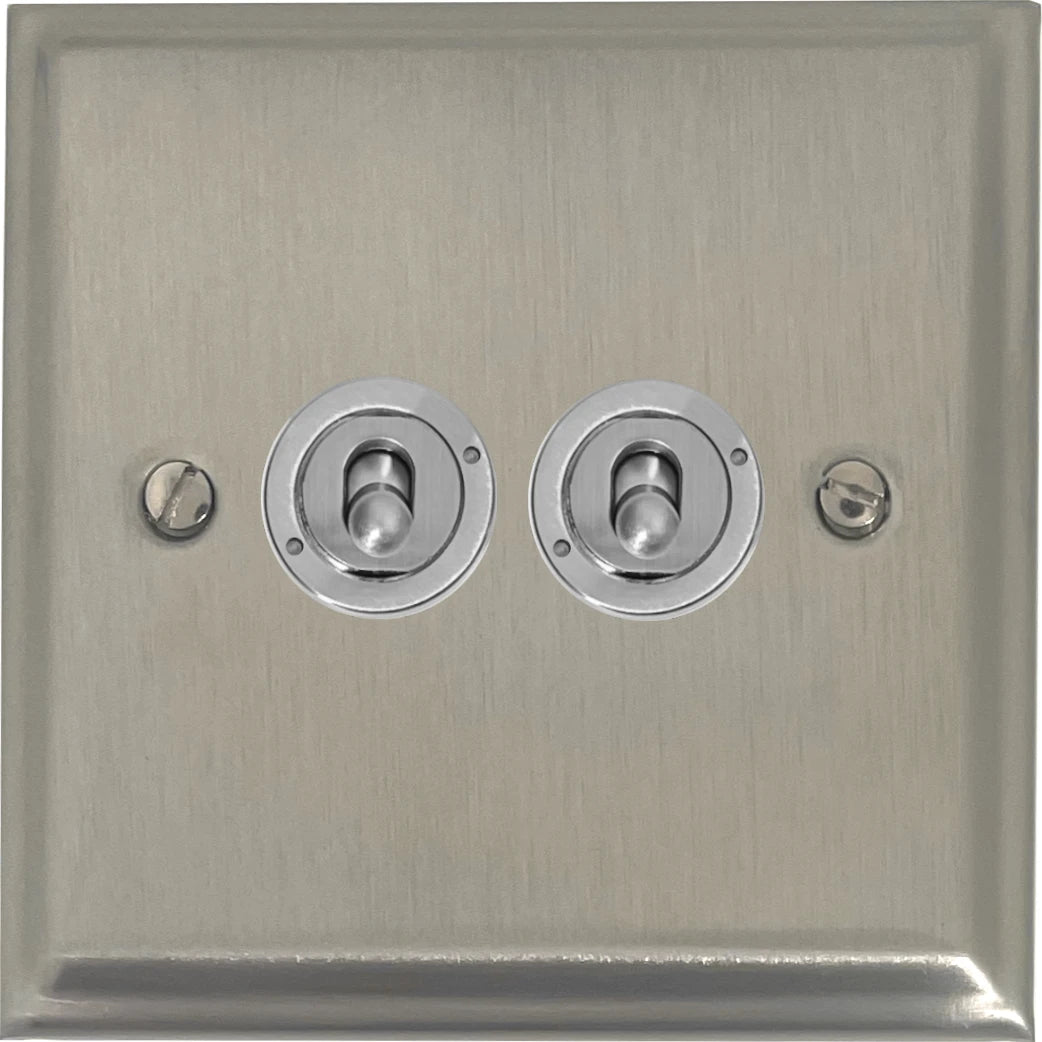 Deco Satin Nickel 2 Gang Toggle (Brushed Steel Toggle)