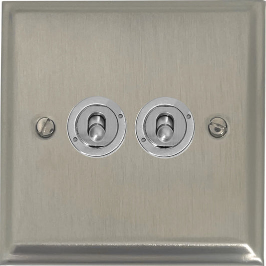 Deco Satin Nickel 2 Gang Toggle (Brushed Steel Toggle)