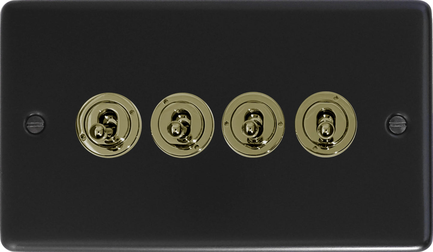 Contour Flat Black 4 Gang Toggle (Brass Toggles)