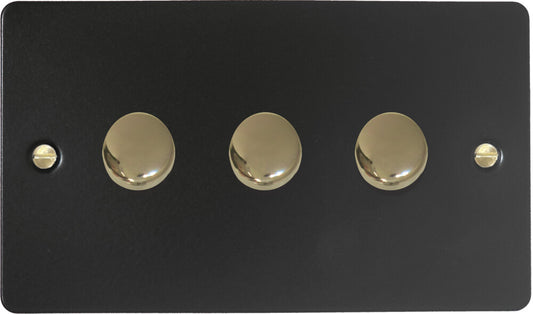 Flat Black 3 Gang LED Dimmer (Brass Caps)