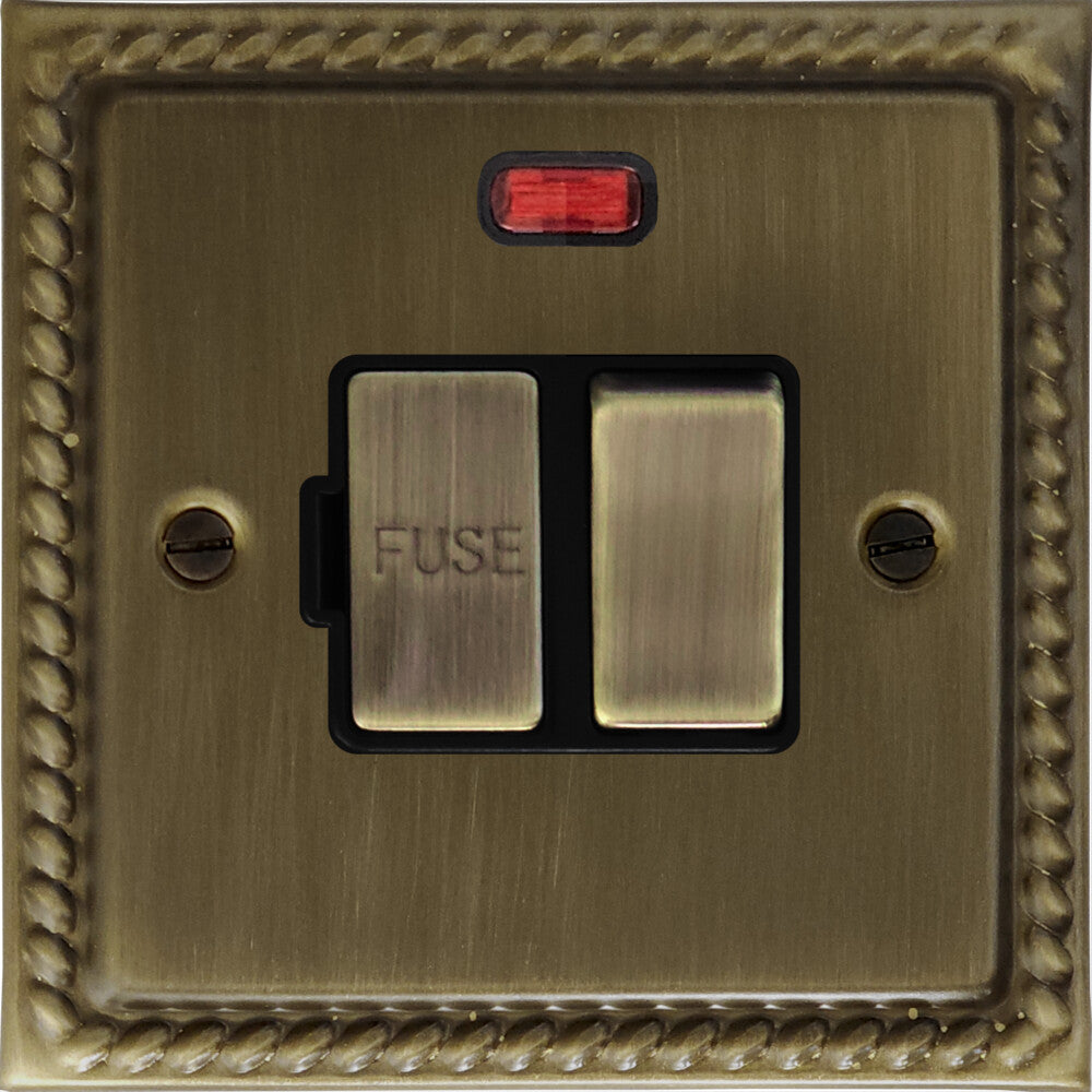 Georgian Antique Brass Switched Fused Spur with Neon (Brass Switch)