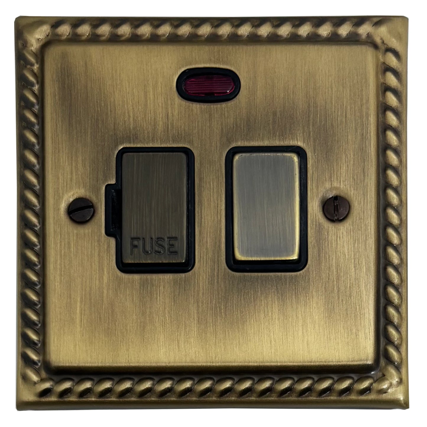 Georgian Light Antique Brass Switched Fused Spur with Neon (Brass Switch)