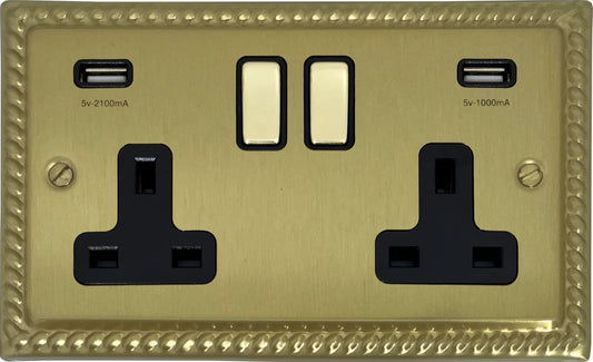 Monarch Satin Brass 2 Gang Socket C/W Usb Ports