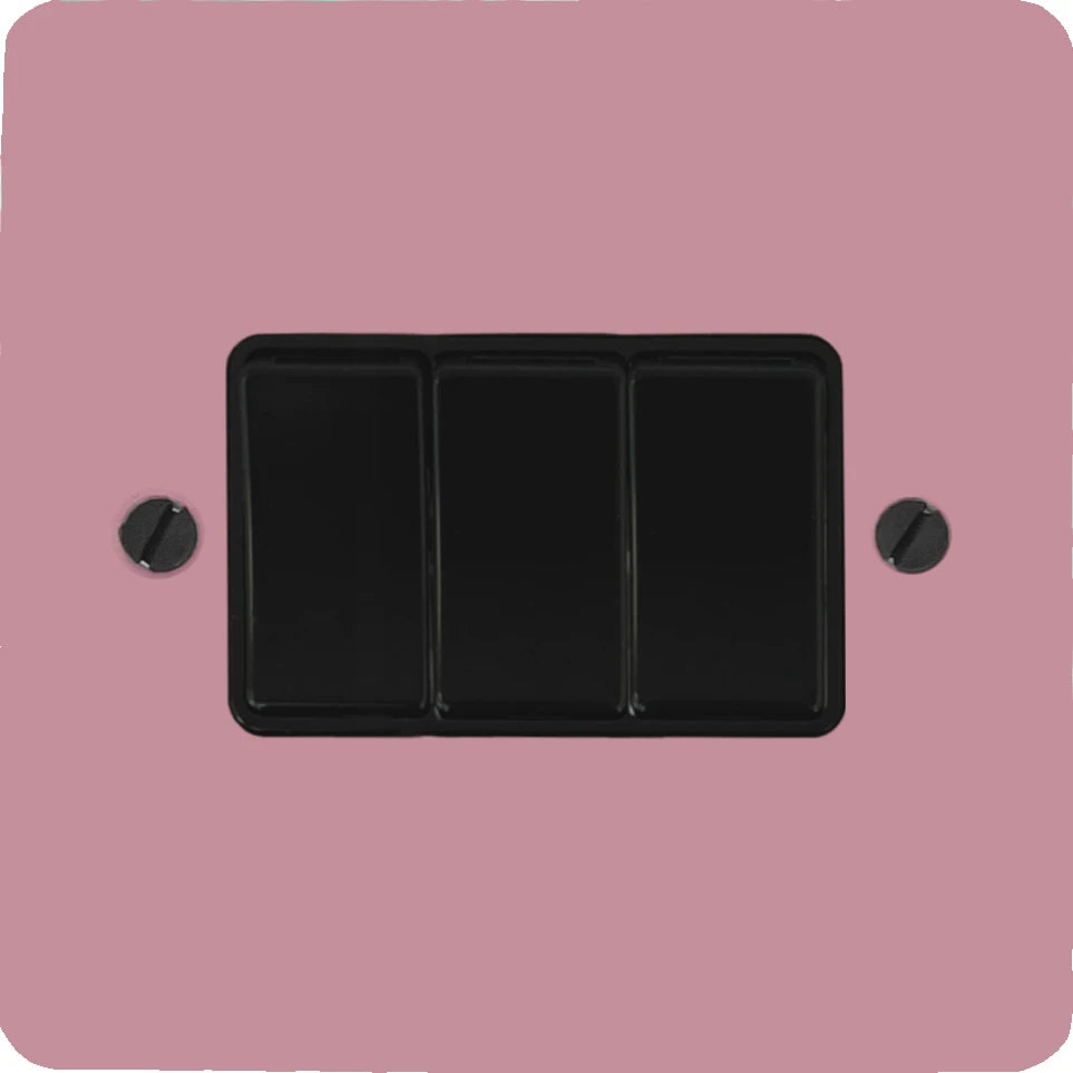 Flat Gloss Pink 3 Gang Switch (Black Switches)