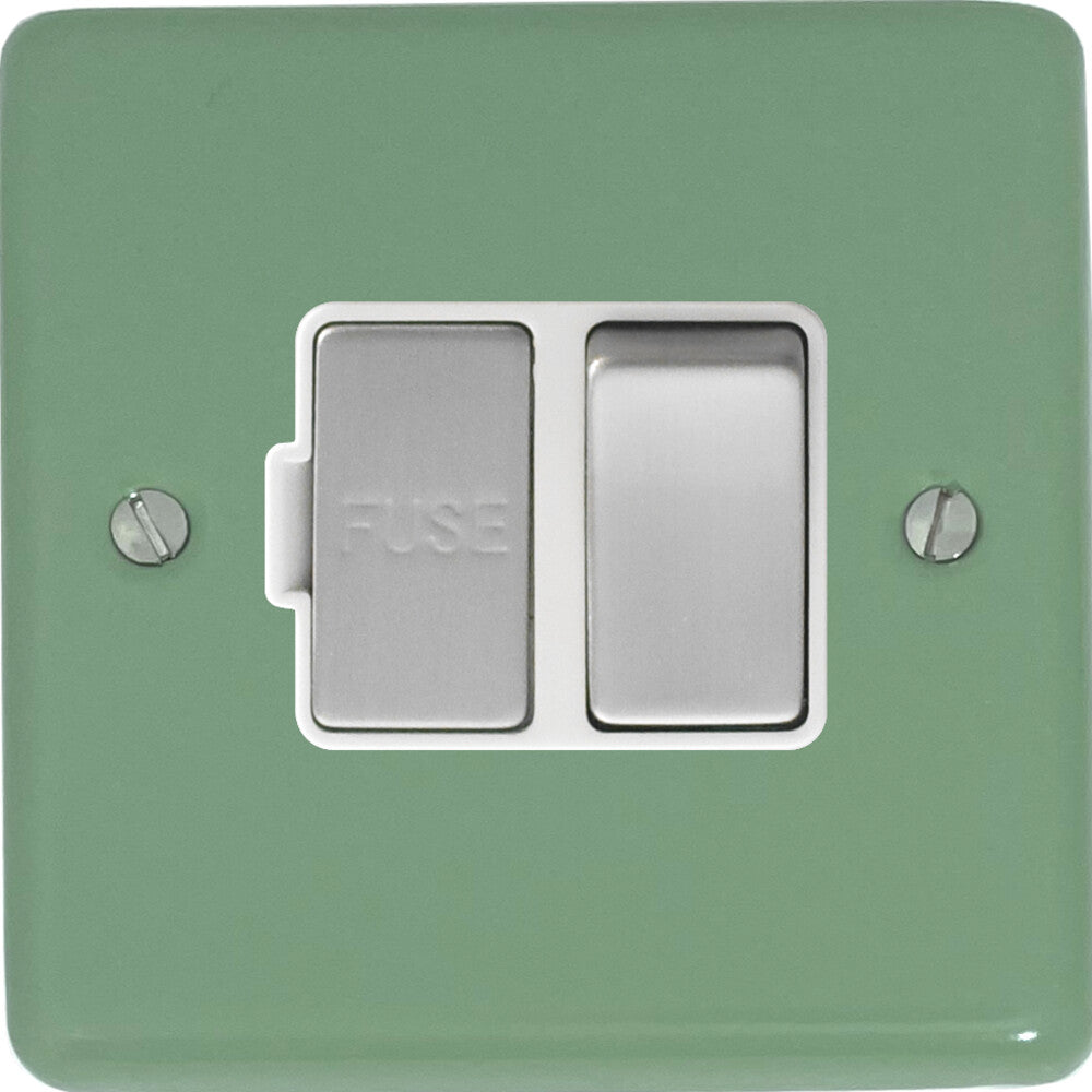 Classic Sage Green Switched Fuse Spur (Satin Chrome Switch/White Insert)