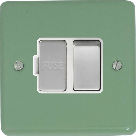 Classic Sage Green Switched Fuse Spur (Satin Chrome Switch/White Insert)