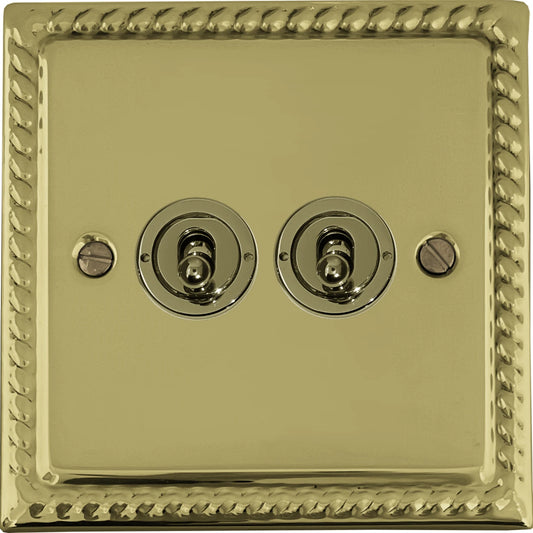 Georgian Polished Brass 2 Gang Toggle Switch