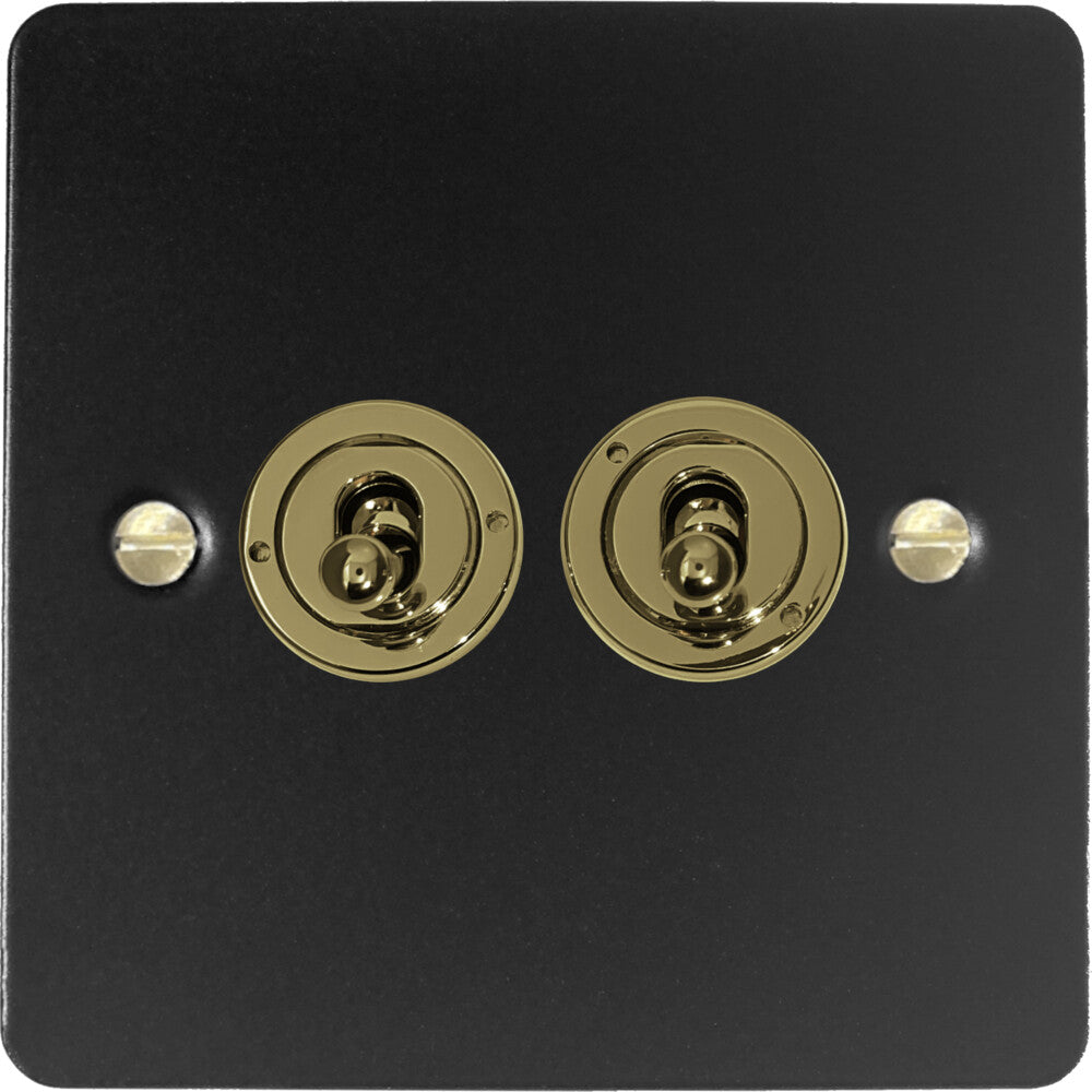 Flat Black 2 Gang Toggle Switch (Brass Switches)