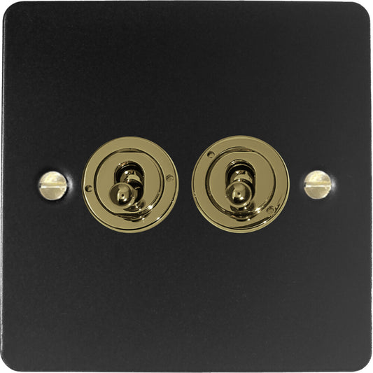 Flat Black 2 Gang Toggle Switch (Brass Switches)