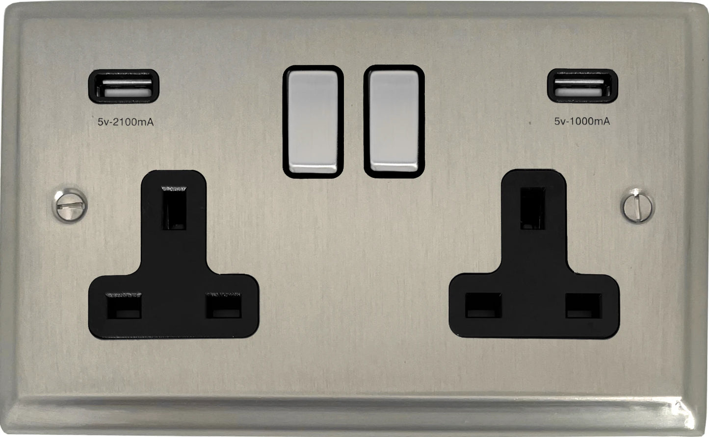 Deco Satin Nickel 2 Gang Socket C/W Usb