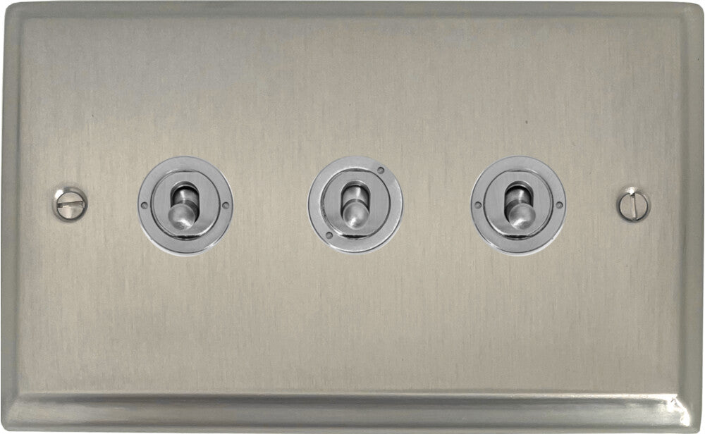 Deco Satin Nickel 3 Gang Toggle (Brushed Steel Toggle)