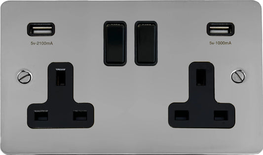 Flat Polished Chrome 2 Gang Socket with USB