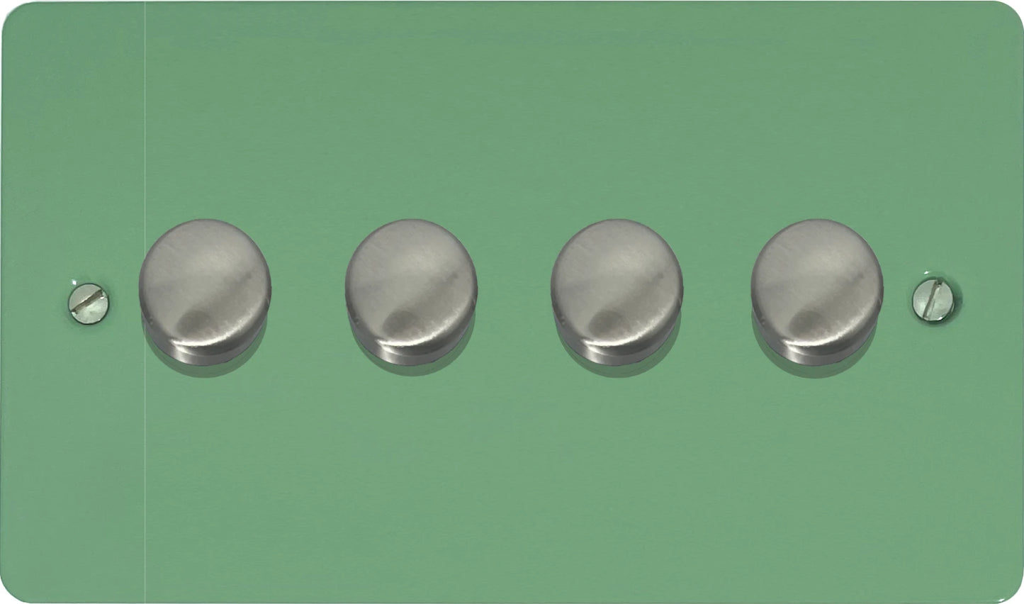 Flat Sage Green 4 Gang LED Dimmer (Satin Chrome Caps)