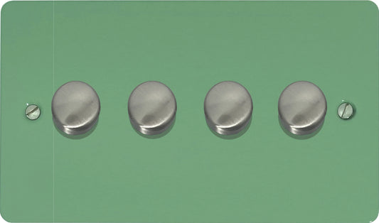 Flat Sage Green 4 Gang LED Dimmer (Satin Chrome Caps)