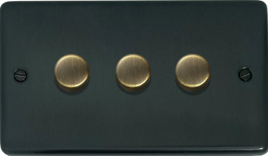 Contour Black Bronze 3 Gang LED Dimmer  (Antique Brass Cap)
