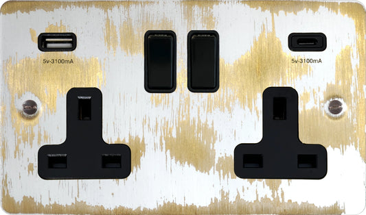 Flat  Black Bronze  2 Gang Socket with USBC