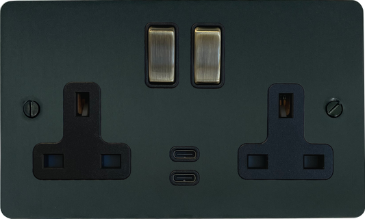 Flat Black Bronze 2 Gang Socket C/W USB-C