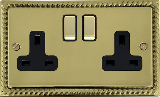 Georgian  Polished Brass  2 Gang Socket