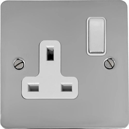 Flat Polished Chrome 1 Gang Switched Socket