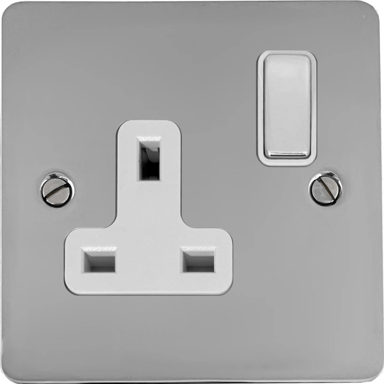 Flat Polished Chrome 1 Gang Switched Socket
