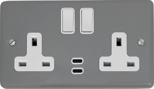 Contour Light Grey 2 Gang Socket C/W USBC Ports