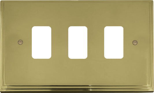 Victorian Polished Brass 3 Gang Grid Plate