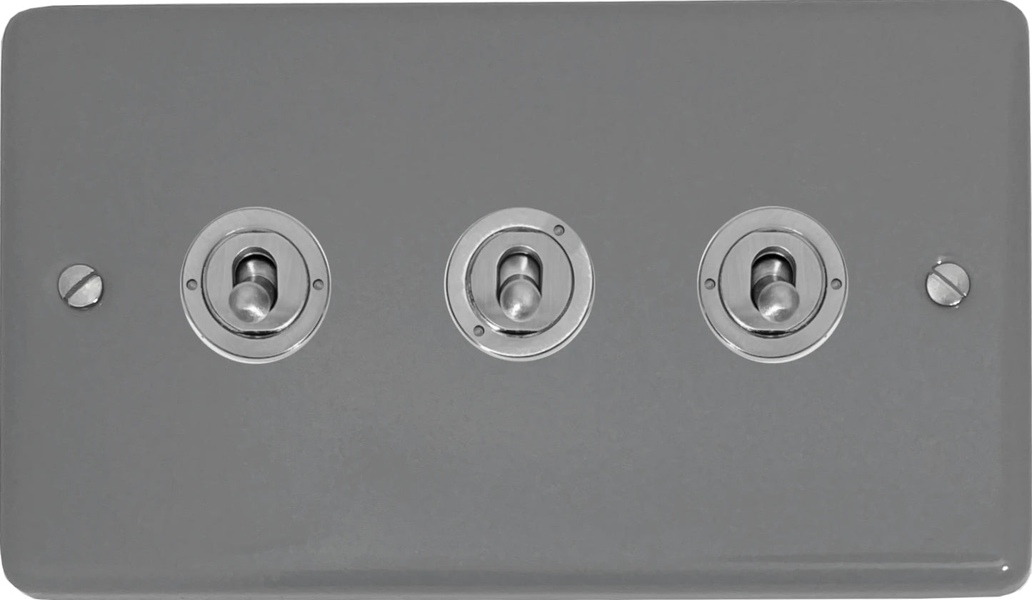 Contour Light Grey 3 Gang Toggle (Brushed Steel Toggle)