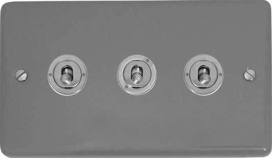 Contour Light Grey 3 Gang Toggle (Brushed Steel Toggle)