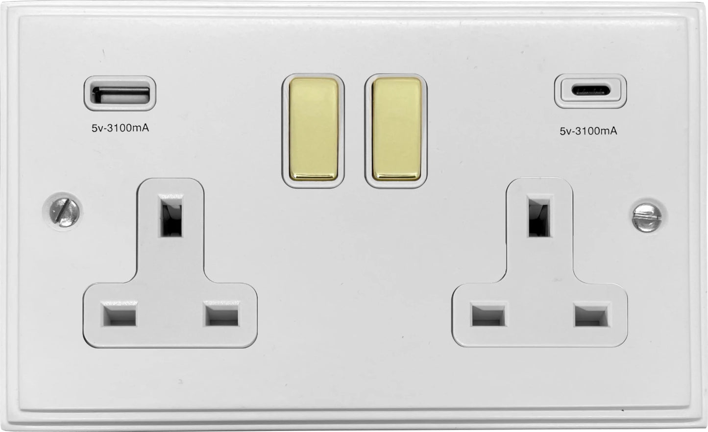 Victorian Flat White 2 Gang Socket C/W USBC Ports