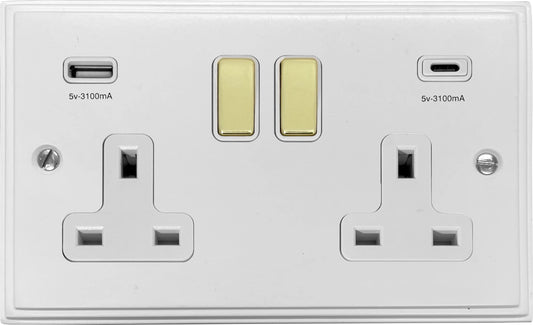 Victorian Flat White 2 Gang Socket C/W USBC Ports