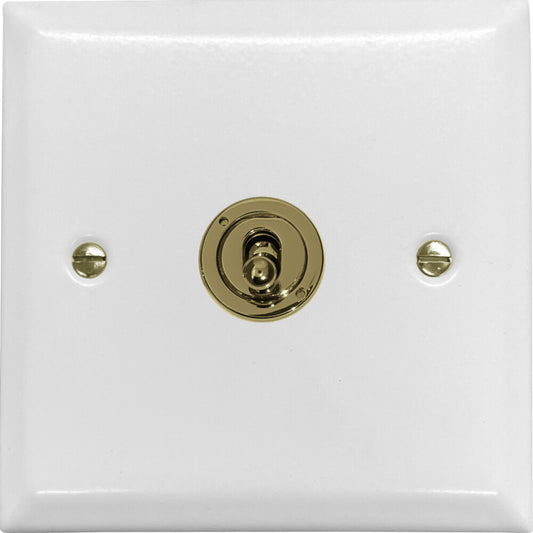 Spectrum Flat White 1 Gang Toggle (Polished Brass Toggle)