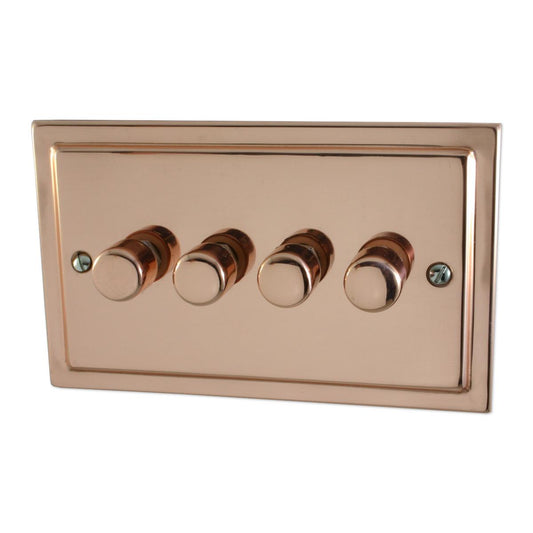 Victorian Polished Copper 4 Gang 120W LED Dimmer