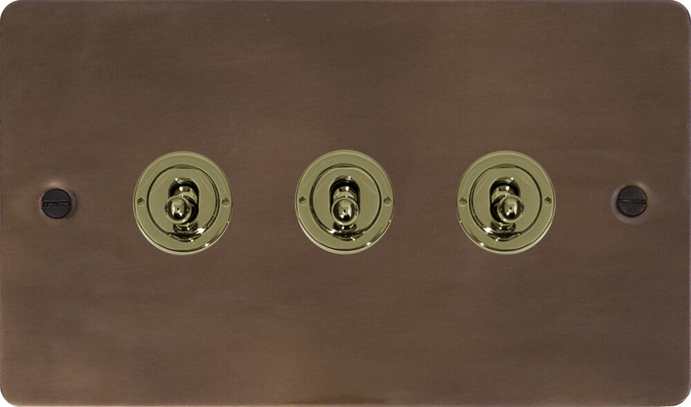 Flat Medium Bronze 3 Gang 2 Way Toggle