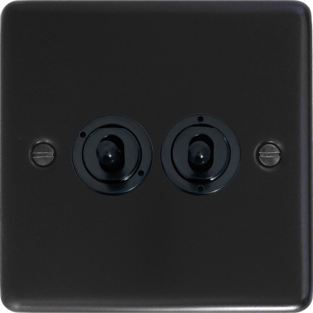 Contour Flat Black 2 Gang Toggle Switch (Black Toggles)