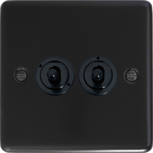Contour Flat Black 2 Gang Toggle Switch (Black Toggles)