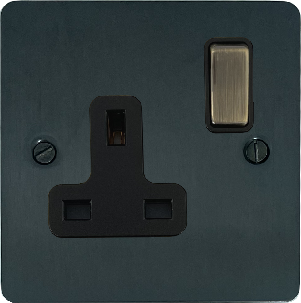 Flat Black Bronze 1 Gang Switched Socket