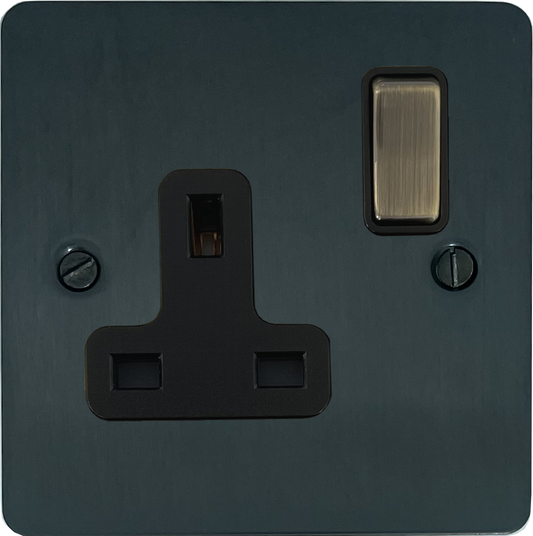 Flat Black Bronze 1 Gang Switched Socket