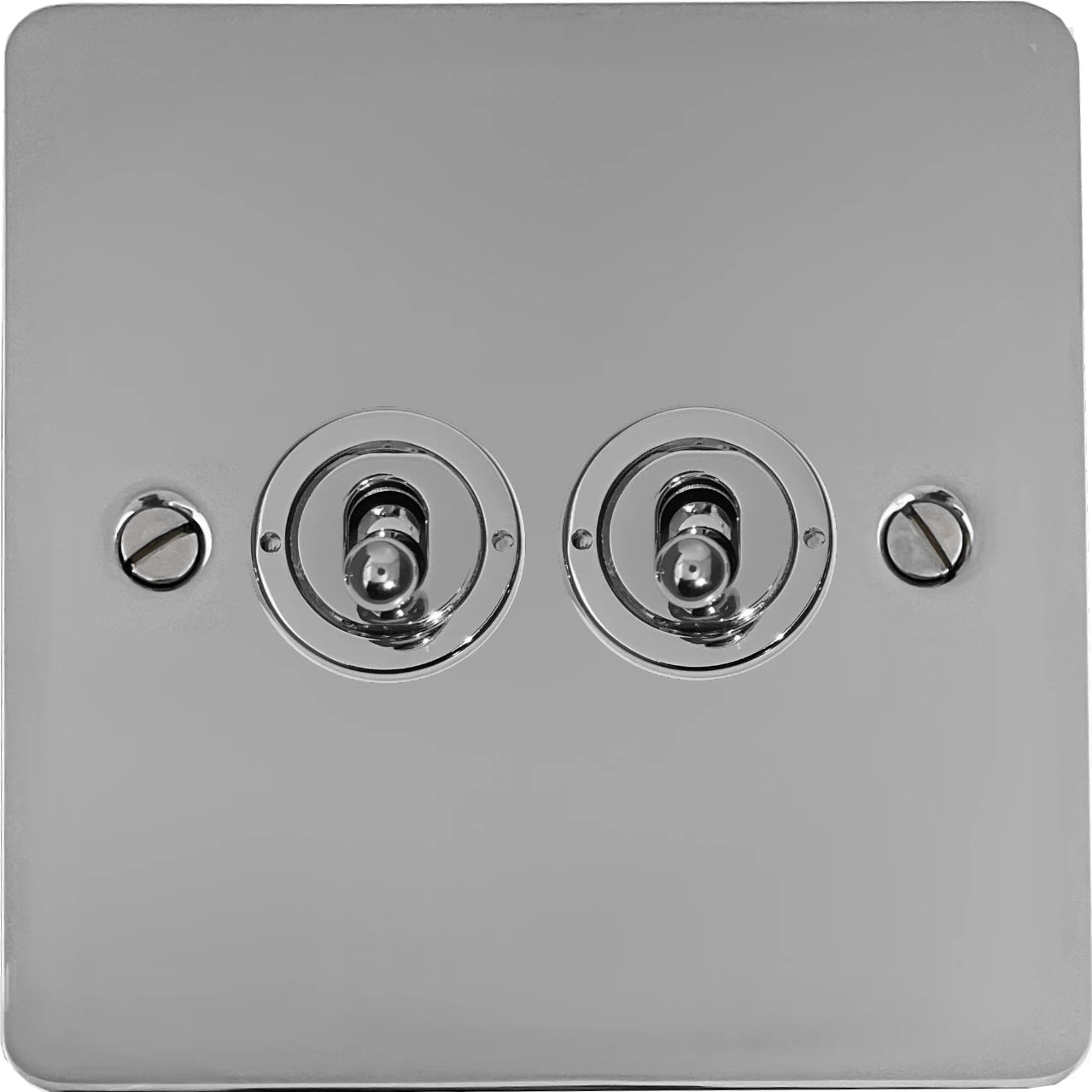 Flat Polished Chrome 2 Gang Toggle Switch
